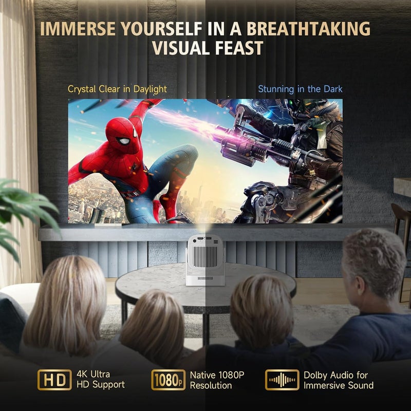 DreamFair 【Native 1080P & Auto Focus】Mini Projector with WiFi and Bluetooth, 4K Full HD 200ANSI, 180° Rotatable Portable Projector, Movie Projector, Compatible with Smartphone, TV Stick, Laptop, HDMI, USB - Image 2